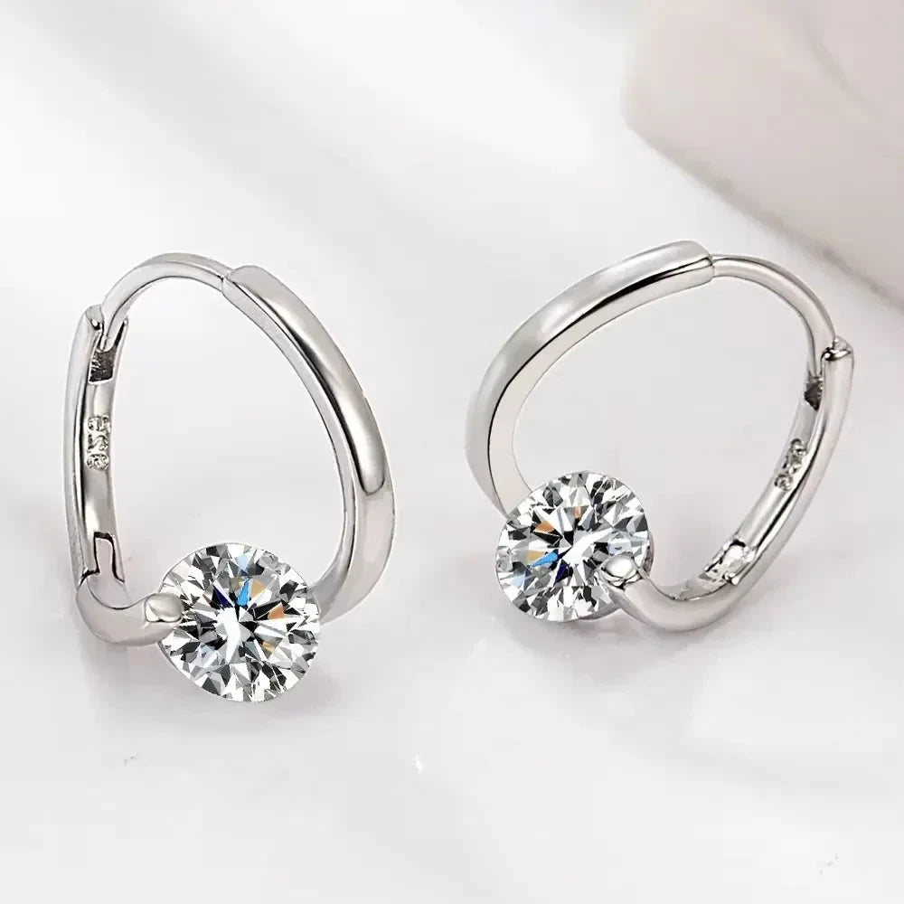 Sterling Silver Round Crystal Earrings