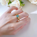 Aquamarine Gemstone Vintage 18K Gold Plated 925 Sterling Silver Ring for Women