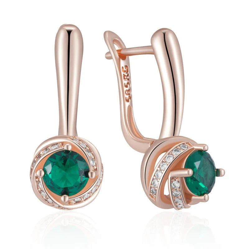 Rose Gold Color Vintage Green Zircon Drop EarringsH2593