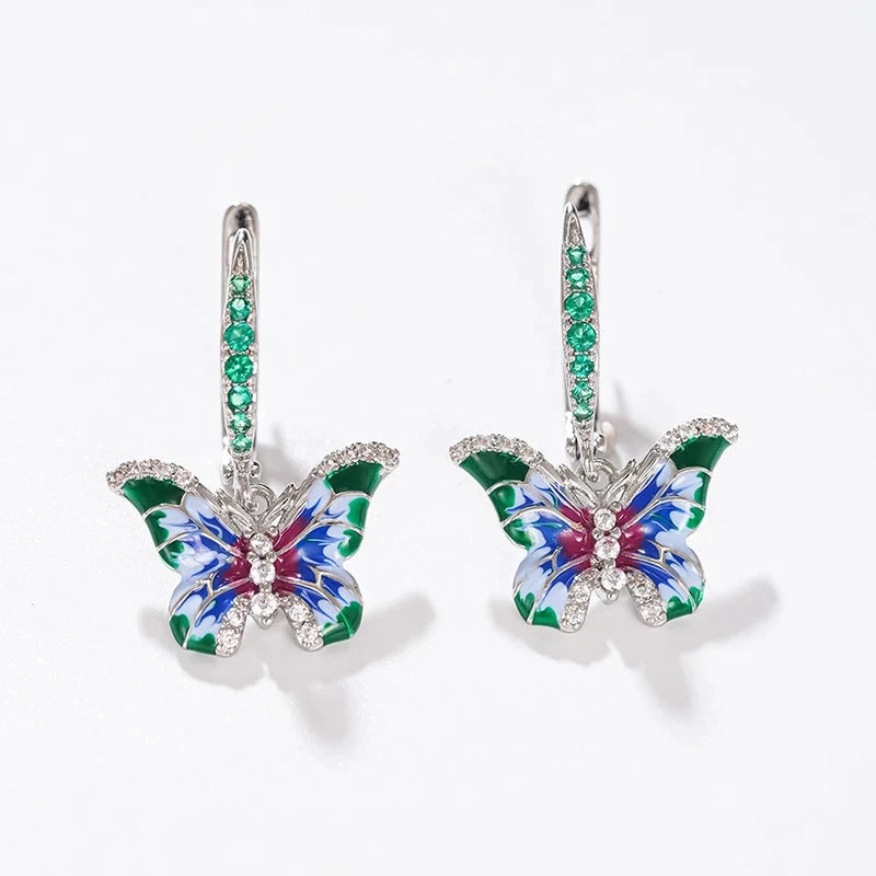 Colorful Enamel Butterfly Drop Earrings for WomenE5053