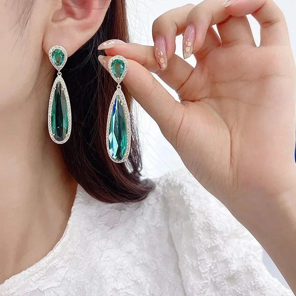 Luxury Green Crystal Drop Earrings – Women's Anniversary GiftE1849