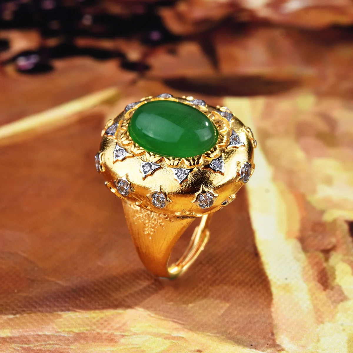 Italian Vintage Jewelry Luxury Emerald Green Stone RingsGreenresizable