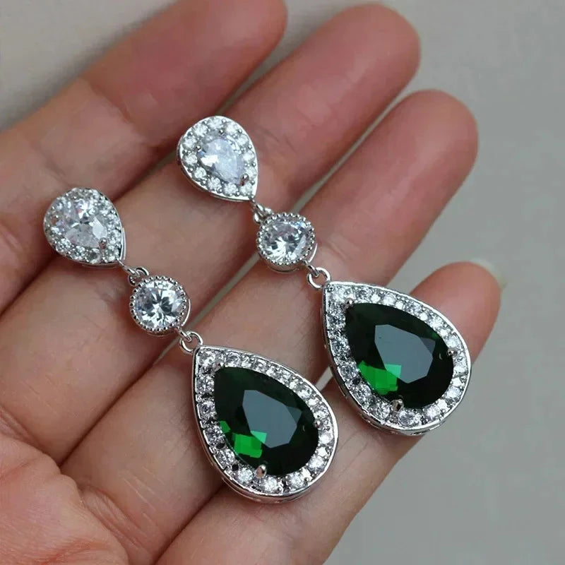 Luxury Green Crystal Drop Earrings – Women's Anniversary GiftE2042