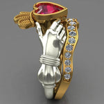 Double-Layer Set Ring Ring Europe And America Fashion Women Holding Ruby Heart Crown Hand