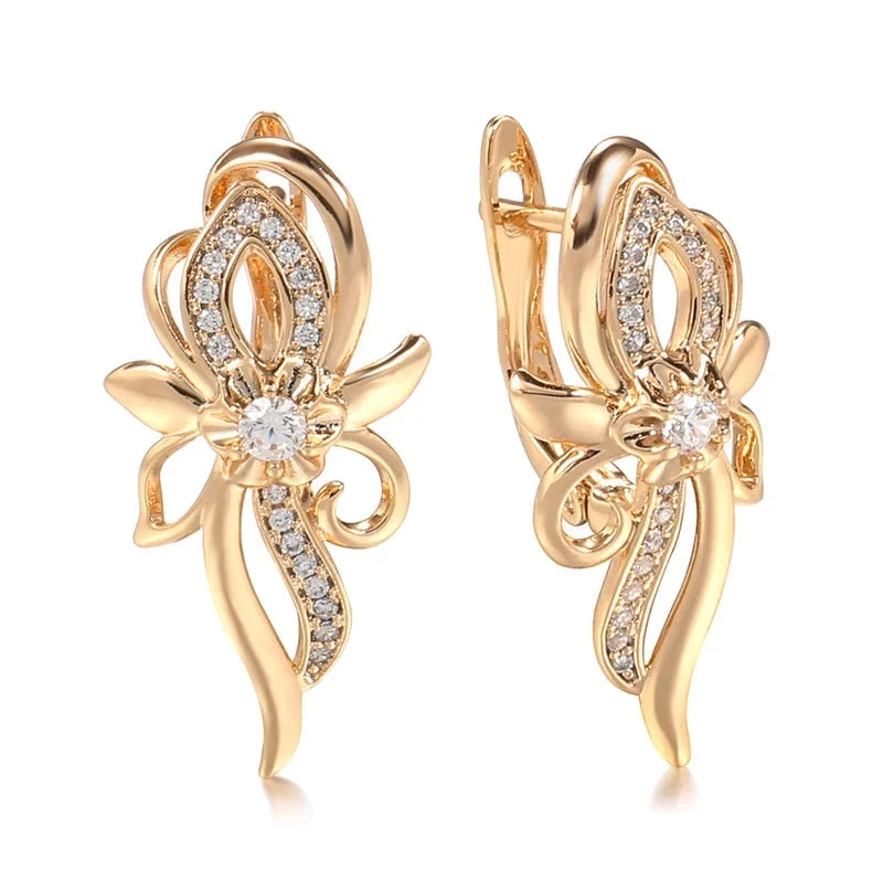 585 Rose Gold Vintage Crystal Flower Drop Earrings For Women