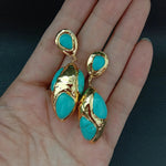 Blue Turquoise Yellow Gold Plated stud Earrings