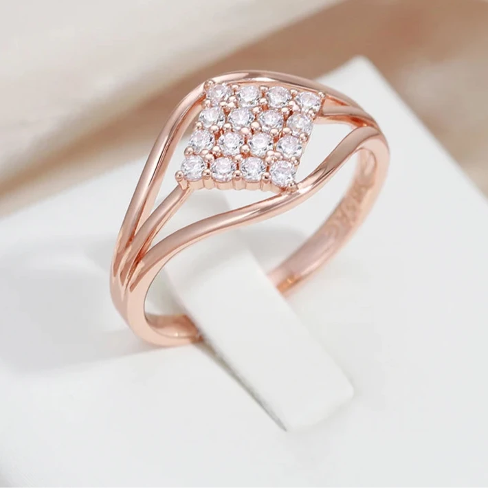 585 Rose Gold Zircon Square Pave Ring For Women