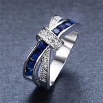 Silver Cross Plated Crystal Wedding Ring for Women8Blue