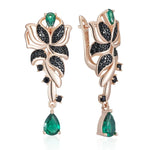 585 Rose & Black Gold Green Zircon Flower Earrings for WomenH2503
