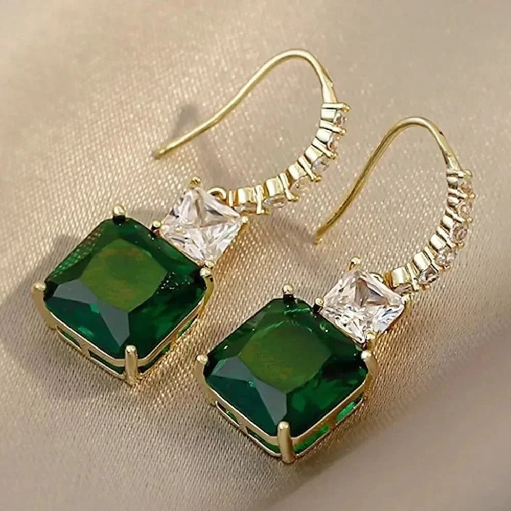 Luxury Green Crystal Drop Earrings – Women's Anniversary GiftE2027