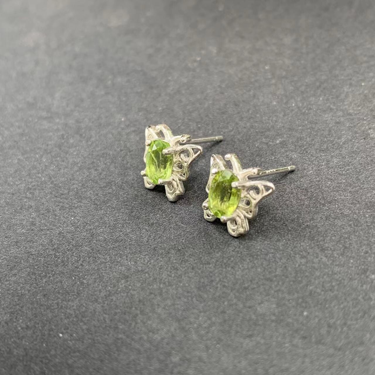 Butterfly Peridot Silver Stud EarringsEarrings