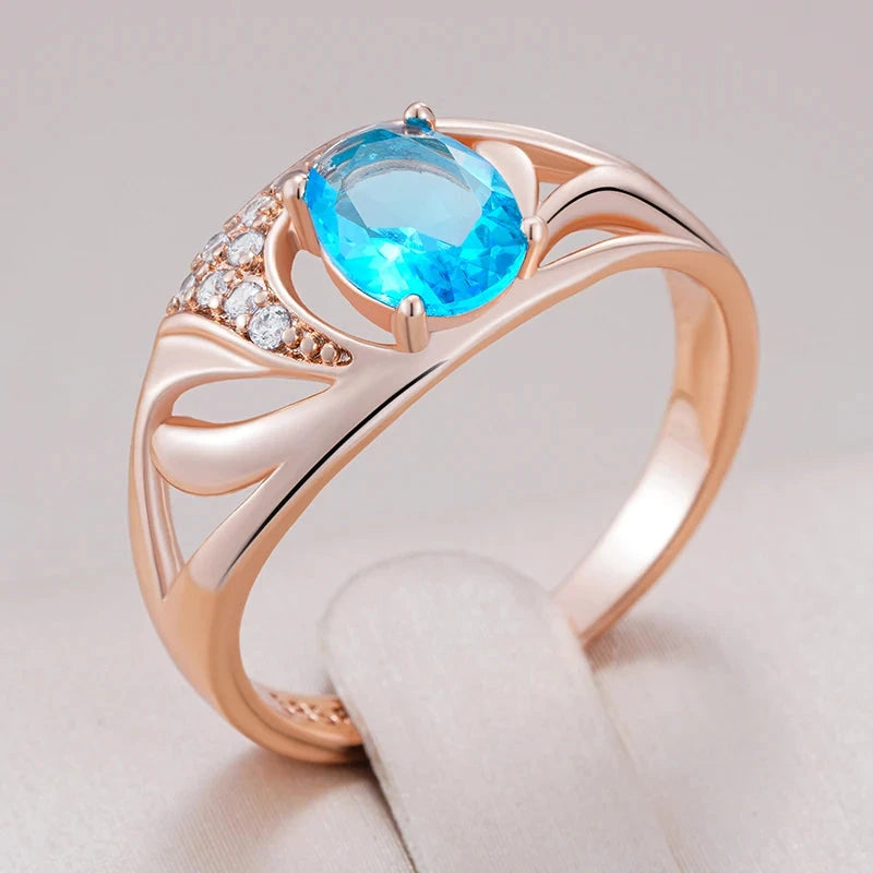Blue Zircon Drop Ring – 585 Rose Gold for Women