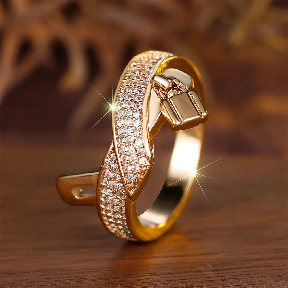 Luxury Gold Color White Zircon Stone Rings for Women