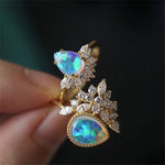 Luxury Blue Fire Opal Stone Engagement Ring Water Drop