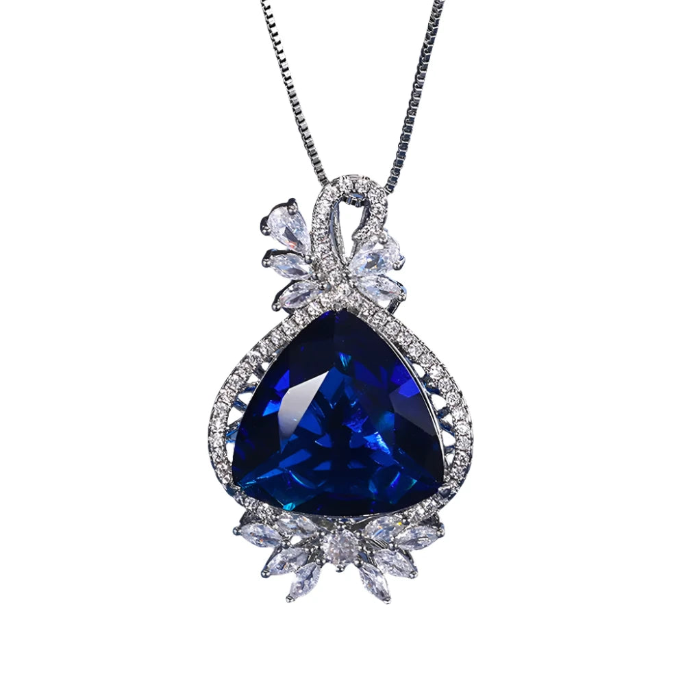 Luxury Vintage 20*20mm Sapphire Pendant Necklace for Women Full Diamond Cocktail Party Fine JewelryWith box chain45cm