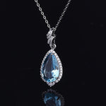 925 Silver Necklace for Women Water Drop Shape Sapphire Zircon Gemstone Pendantsame as photo