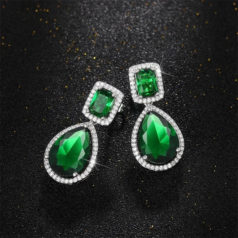 Luxury Green Crystal Drop Earrings – Women's Anniversary GiftE2133