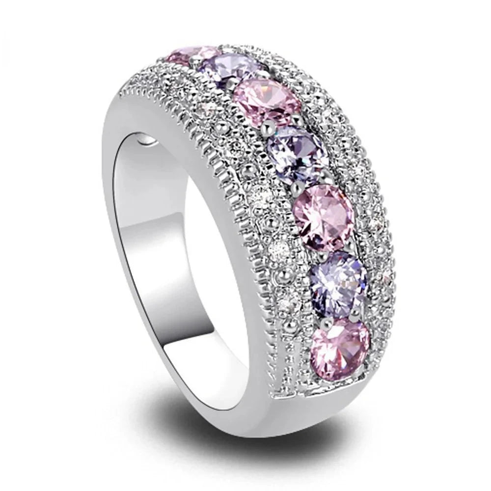 Luxury Pink/Purple Cubic Zircon Wedding Ring