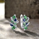 Luxury Silver Green & Blue Zircon Hoop Earrings for Women