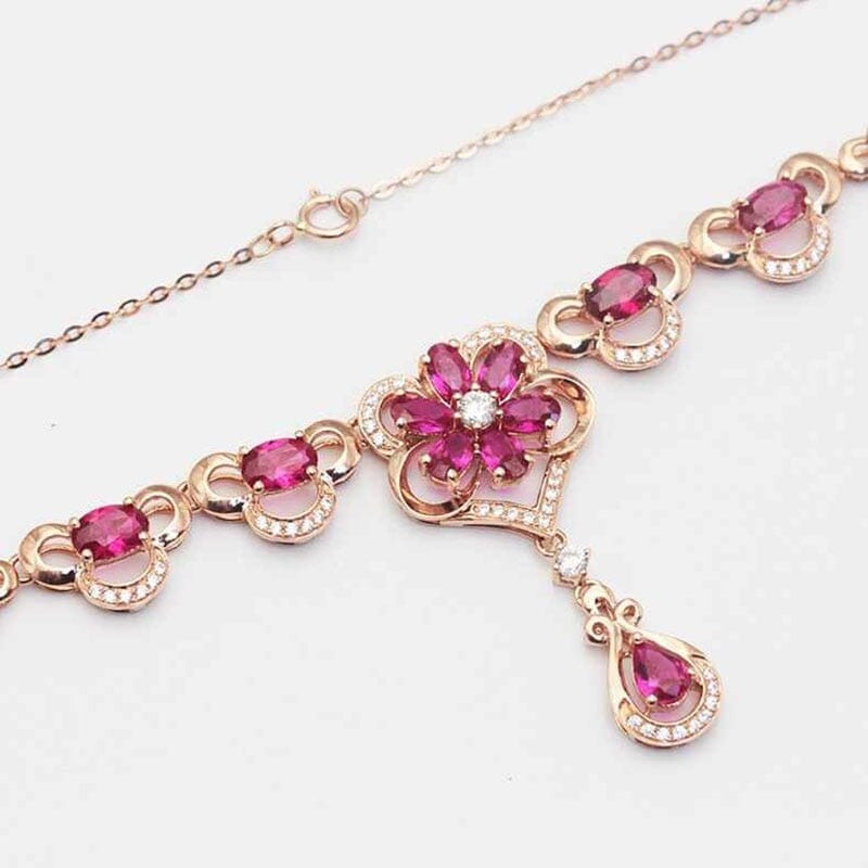 Ruby Elegant Flower Rose Gold NecklaceNecklace