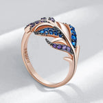Purple With Blue Natural Zircon Leaf Ring For Women