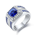 European and American fashion new men's jewelry, inlaid with blue square zircon, grand luxury men's ringBlue7