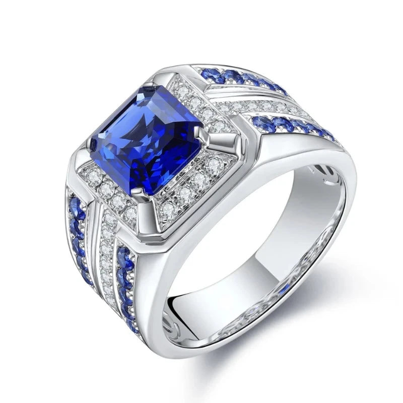 European and American fashion new men's jewelry, inlaid with blue square zircon, grand luxury men's ringBlue7