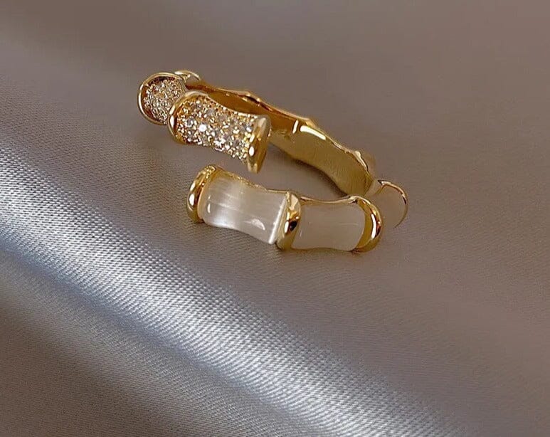 Opal Bamboo Shape Gold Color Adjustable RingRing