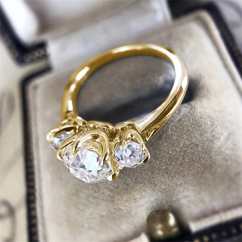 Huitan Luxury CZ Rings for Women – Silver, Gold, Two-ToneF17136