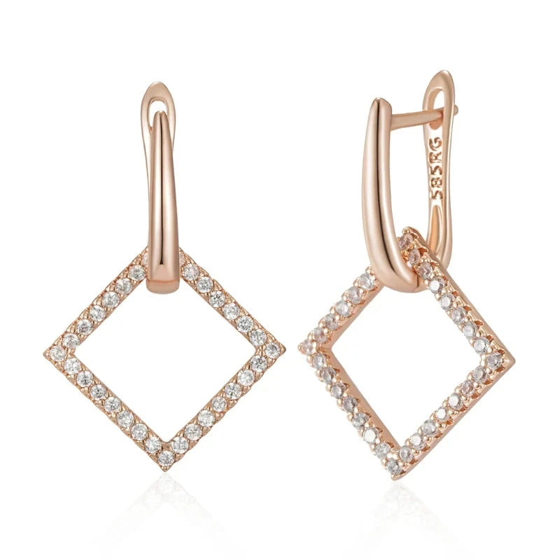 Rose Gold Rhombus Drop Earrings for Women