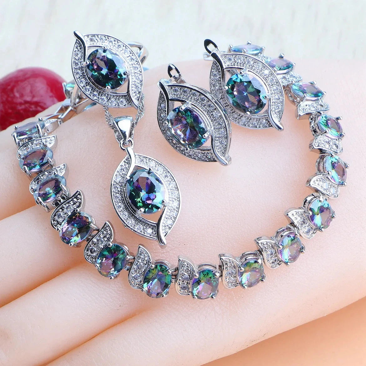 Purple Zircon Silver 925 Jewelry Sets4PCS-Rainbow10