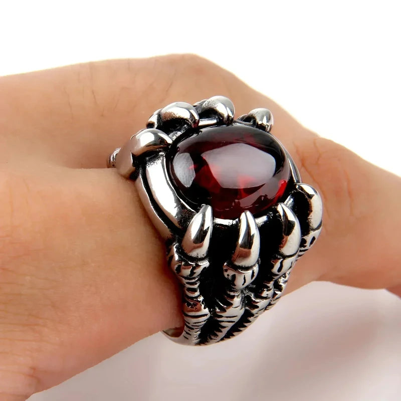 Dragon Claw Vintage Punk Gothic Ruby Men's Alloy Casting Ring