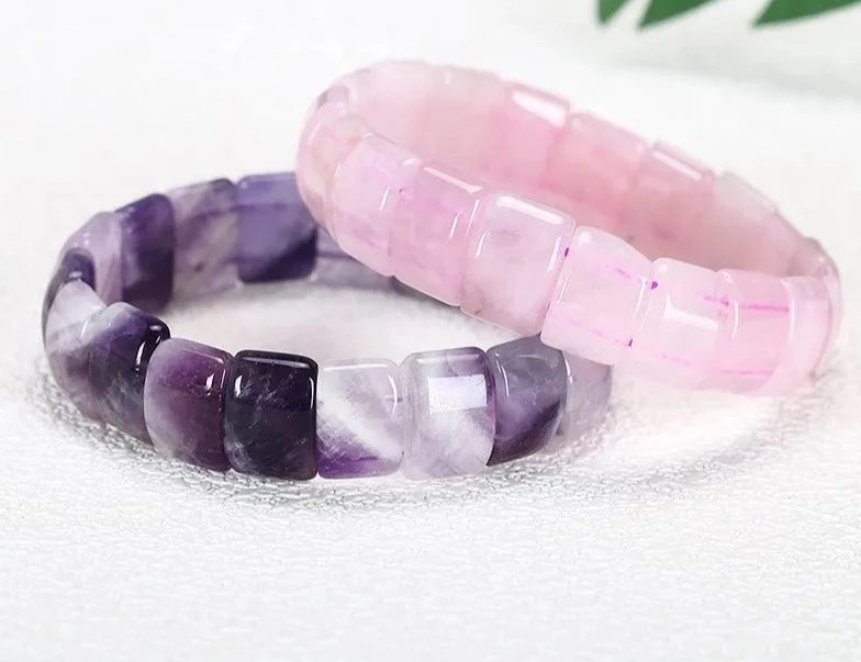 Purple Amethyst Rose Quartz Square Beads BraceletBracelets