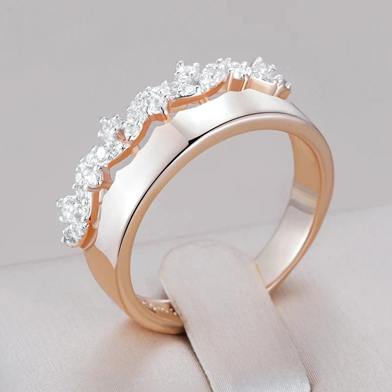 Shiny Natural Zircon Petal Ring – Rose Gold & Silver