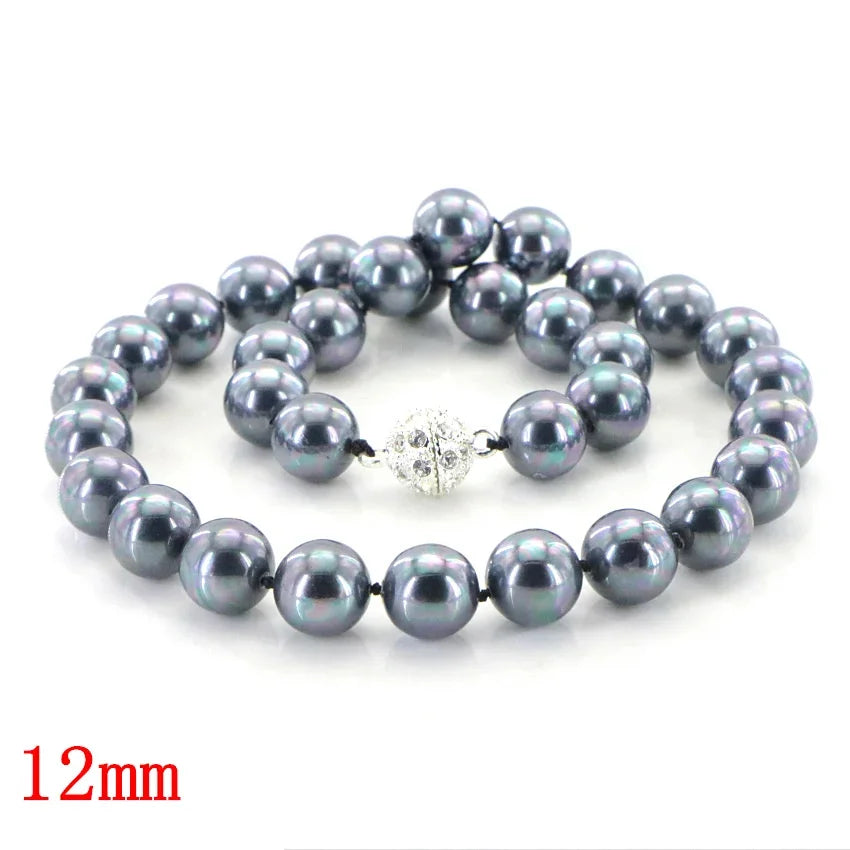 Glamour 10mm Black South Sea Shell Pearl Necklace12mm