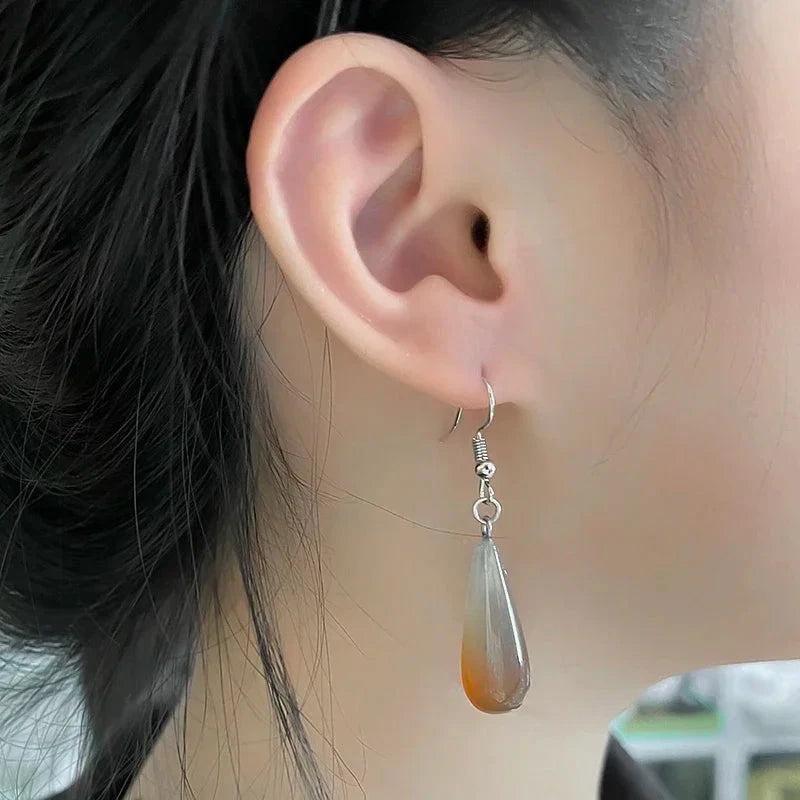 Natural Stone Dangle Earrings For Women Drop Pendant Apatite Speckled Stone Stainless Steel Earrings Wedding Jewelry WholesaleRed Agate