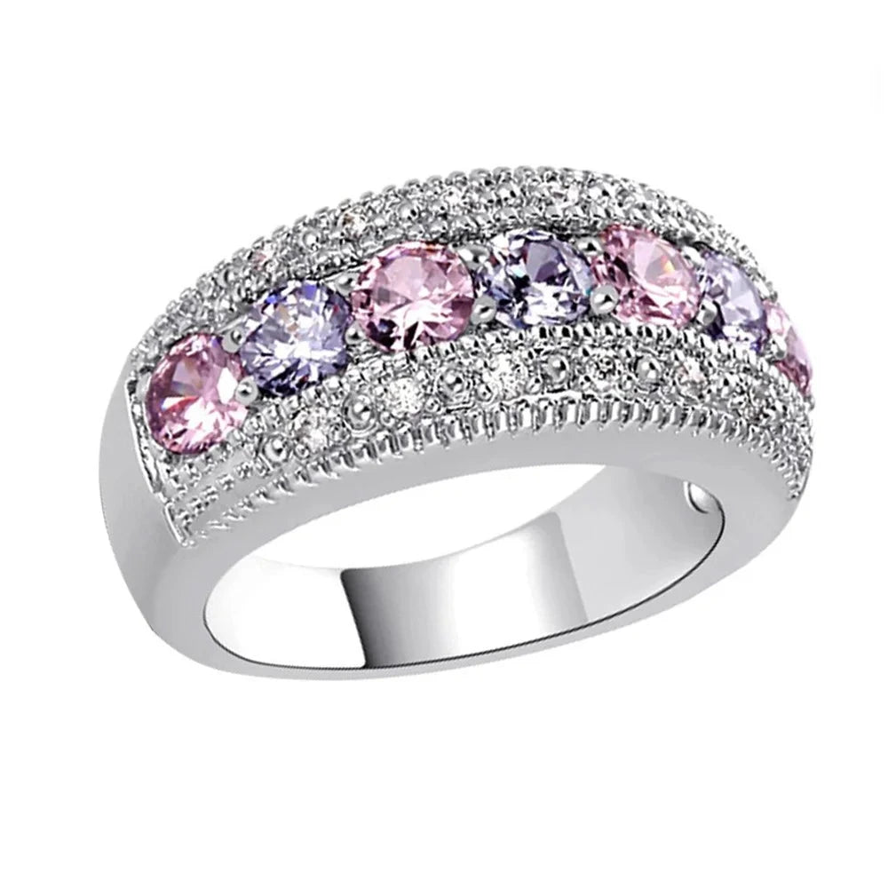 Luxury Pink/Purple Cubic Zircon Wedding Ring