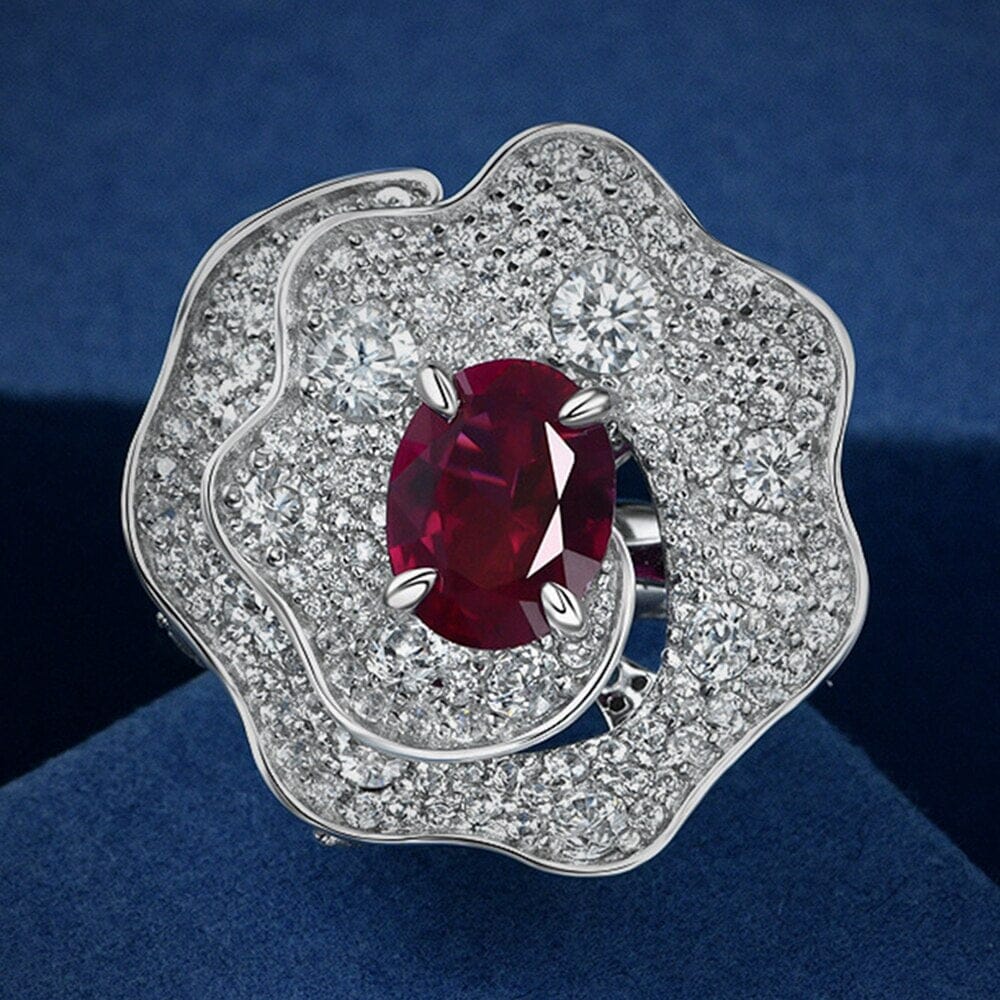 Flower Oval 2 CT Ruby 925 Sterling Silver RingRing5