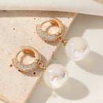 Golden Pearl Dangle & Zircon Drop Earrings for WomenWhiteCHINA