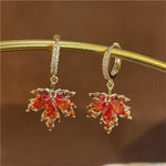 Vintage Crystal Red Maple Leaf EarringsEarrings