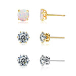 3 Pairs of Red Opal Stone Stud EarringsOT213