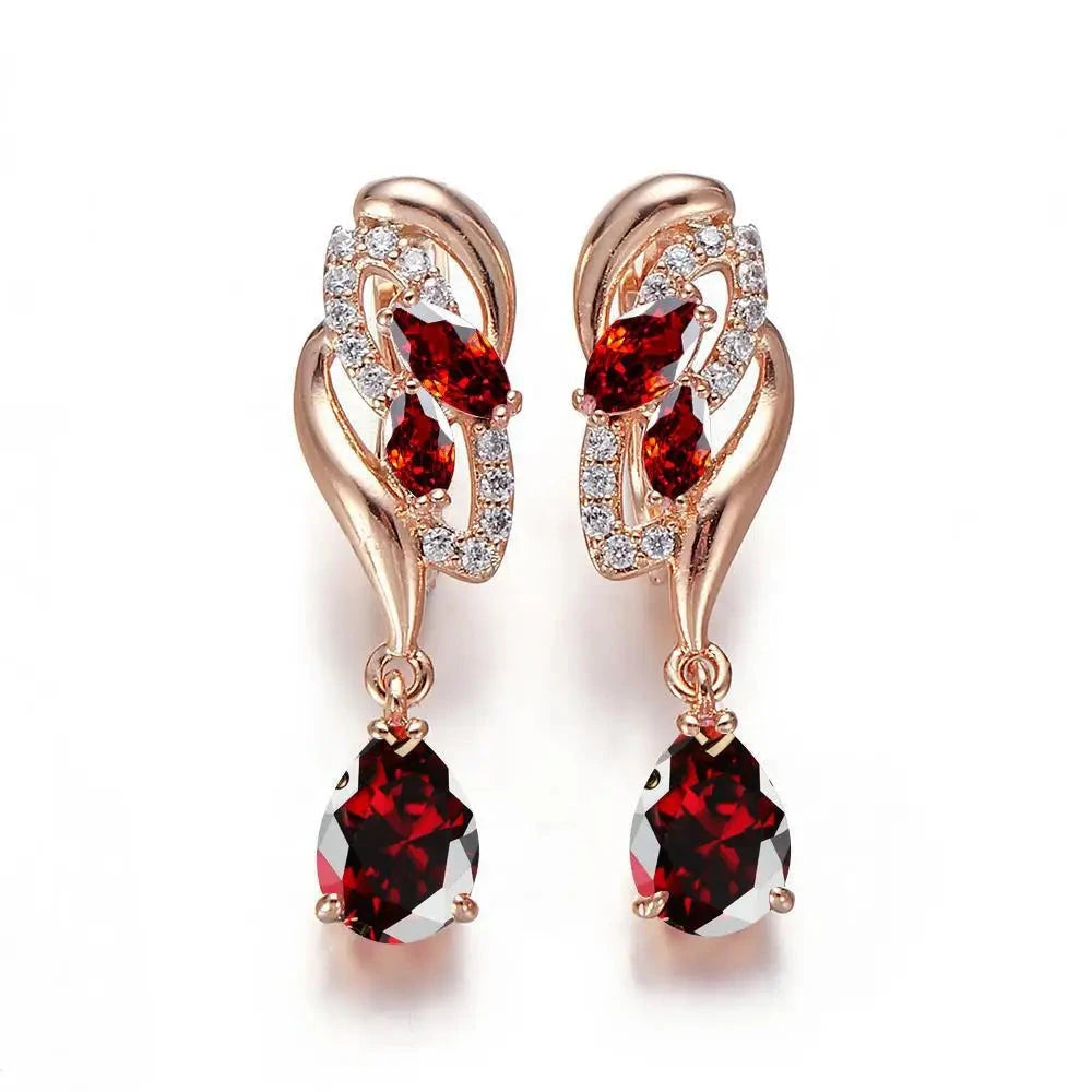 Drop Earring Cubic Zirconia Rose Gold PlatedRed-G
