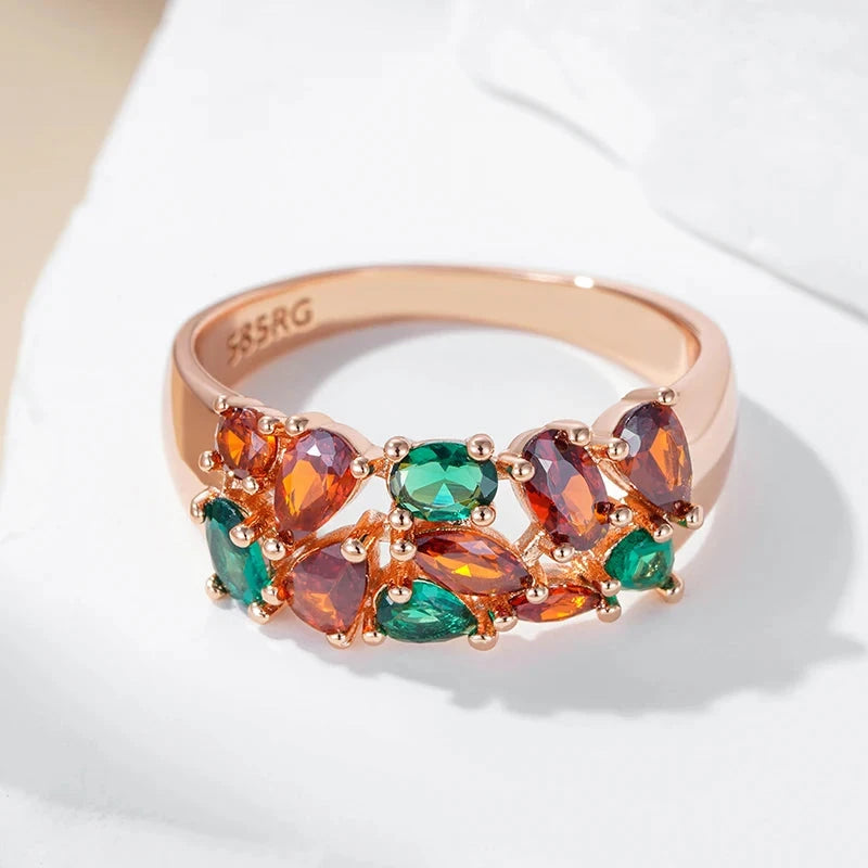 Multi Stone Natural Zircon Rose Gold Rings for Women