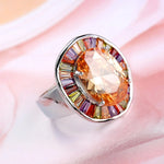 Bridal Big Round Colorful Finger 925 Sterling Silver RingsC17