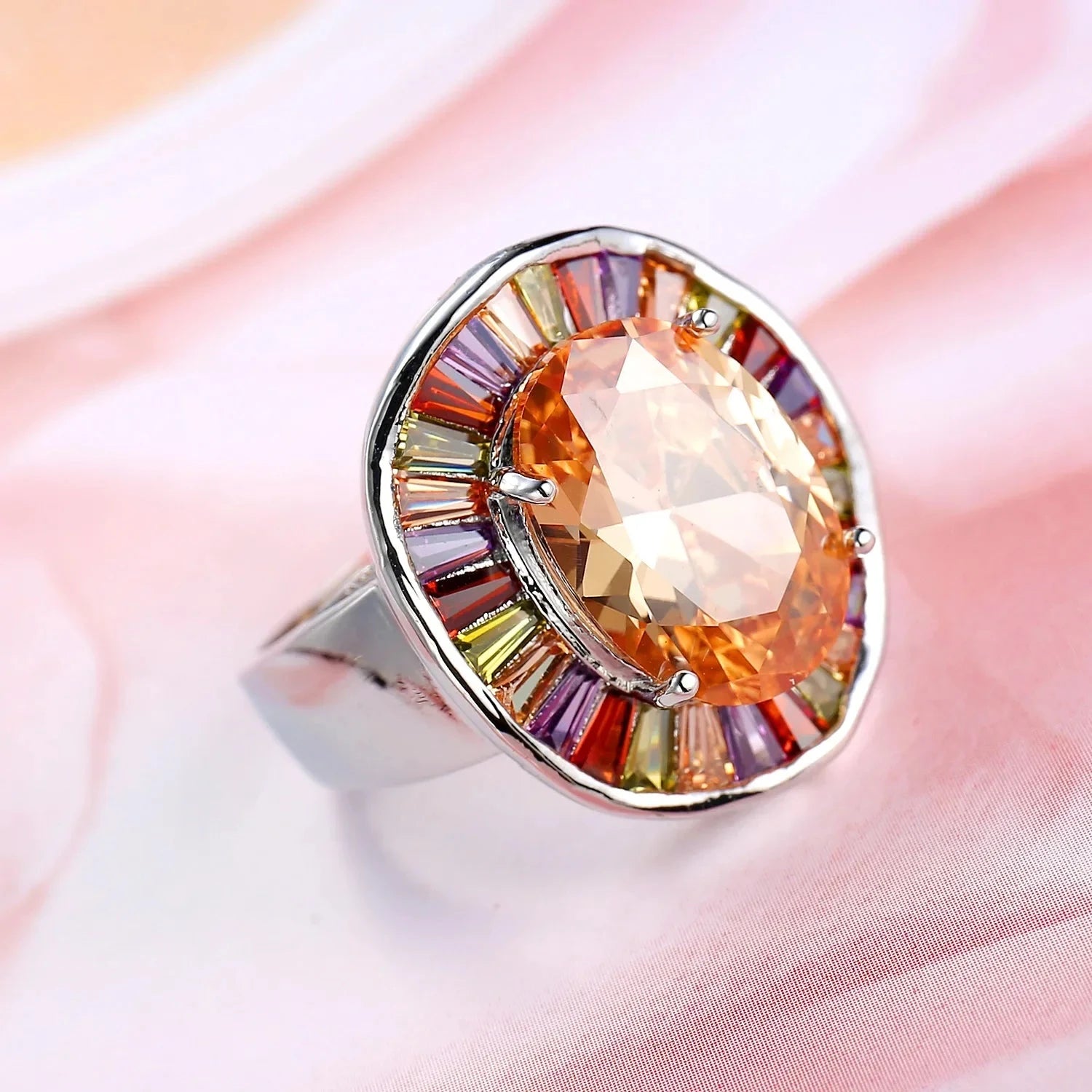 Bridal Big Round Colorful Finger 925 Sterling Silver RingsC17