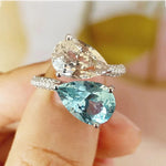 Aquamarines two-tone gem Water Drop Engagement Ring