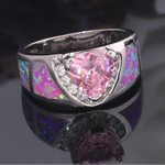 Sterling Silver Pink Fire Hearted Opal Stone Rings with Pink Zircon for Women