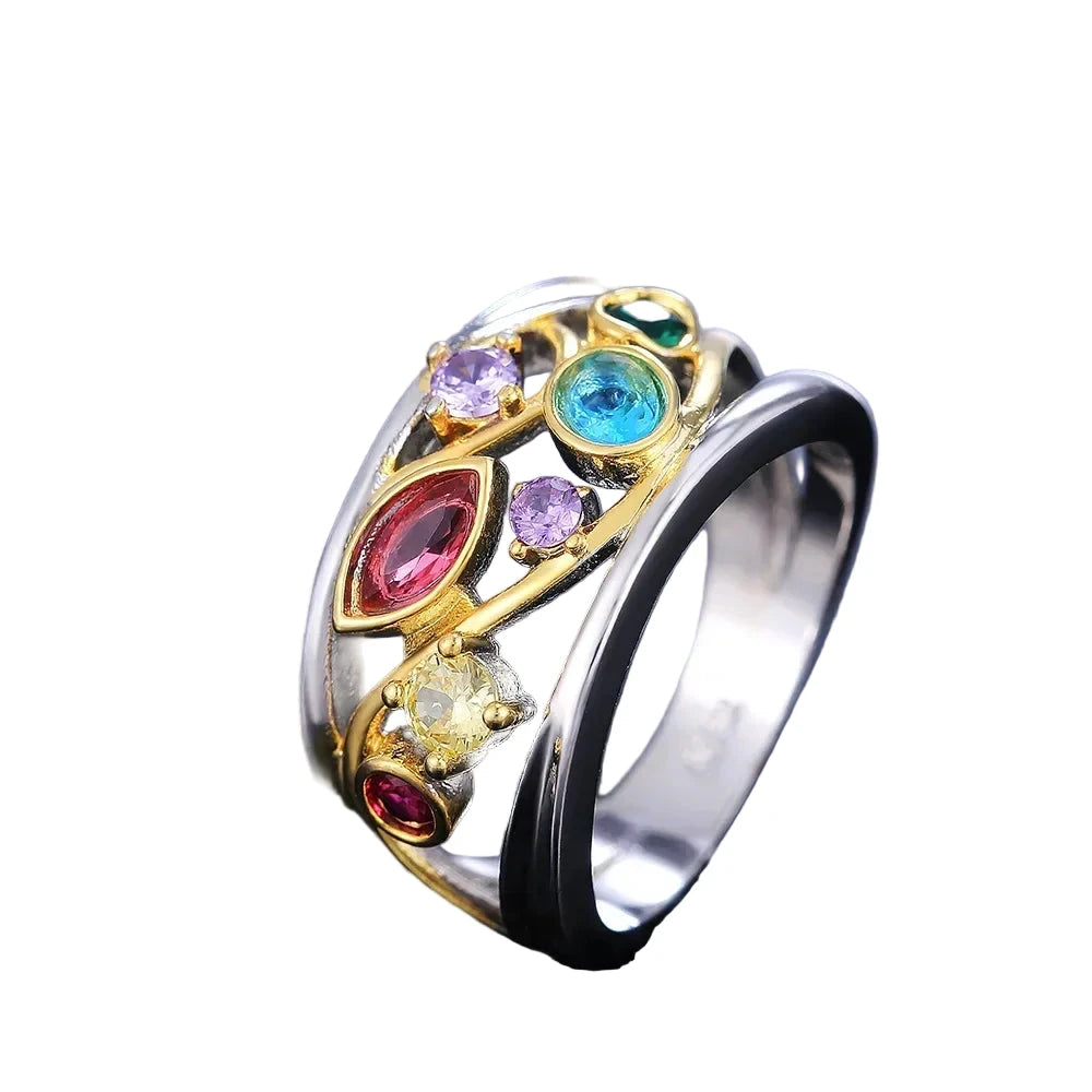 Two-Tone Colorful Stone Women’s RingF43010