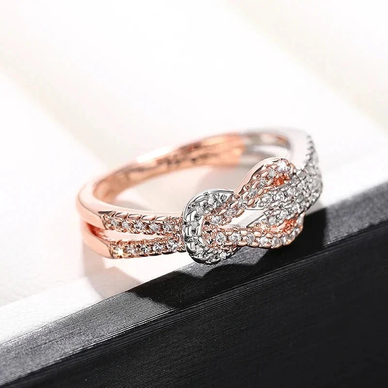 Rose Gold Luxury Two-Tone Knot Ring for Women