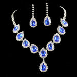 Luxury Blue Rhinestone Silver Plated Necklace Earrings Set FashionLight Yellow Gold Color
